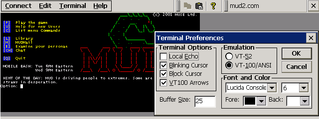 Pocket TELNET with MUD2.COM